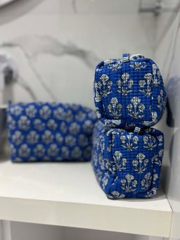 The Indian Artisan - Blue Motif Pouch Set