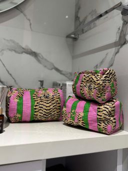 The Indian Artisan - Pink Green Tiger Pouch Set