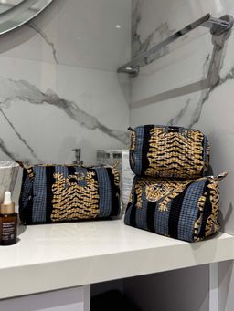 The Indian Artisan - Grey Black Tiger Pouch Set