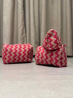 The Indian Artisan - Pink Zig Zag Pouch Set