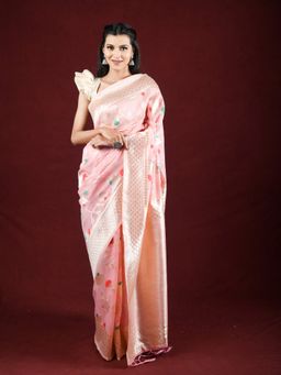 EXCLUSIVA - Pink Linen Zari Woven Work Saree with Unstitched Blouse