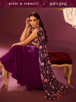 Gajra Gang - Rishi Vibhuti 2.0 Purple Printed Pallav stitched Blouse with Cowl Skirt (Set of 2)