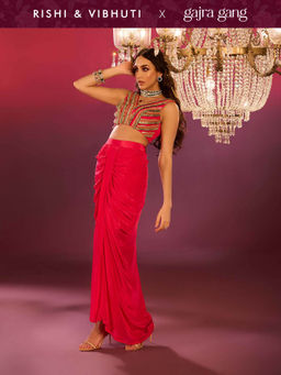 Gajra Gang - Rishi Vibhuti 2.0 Fuchsia Crepe Embellished Blouse & Draped Cowl Skirt Set