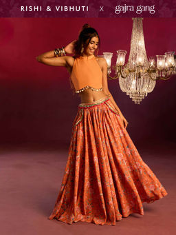 Gajra Gang - Rishi Vibhuti 2.0 Orange Art Crepe Skirt with Embellished Pockets