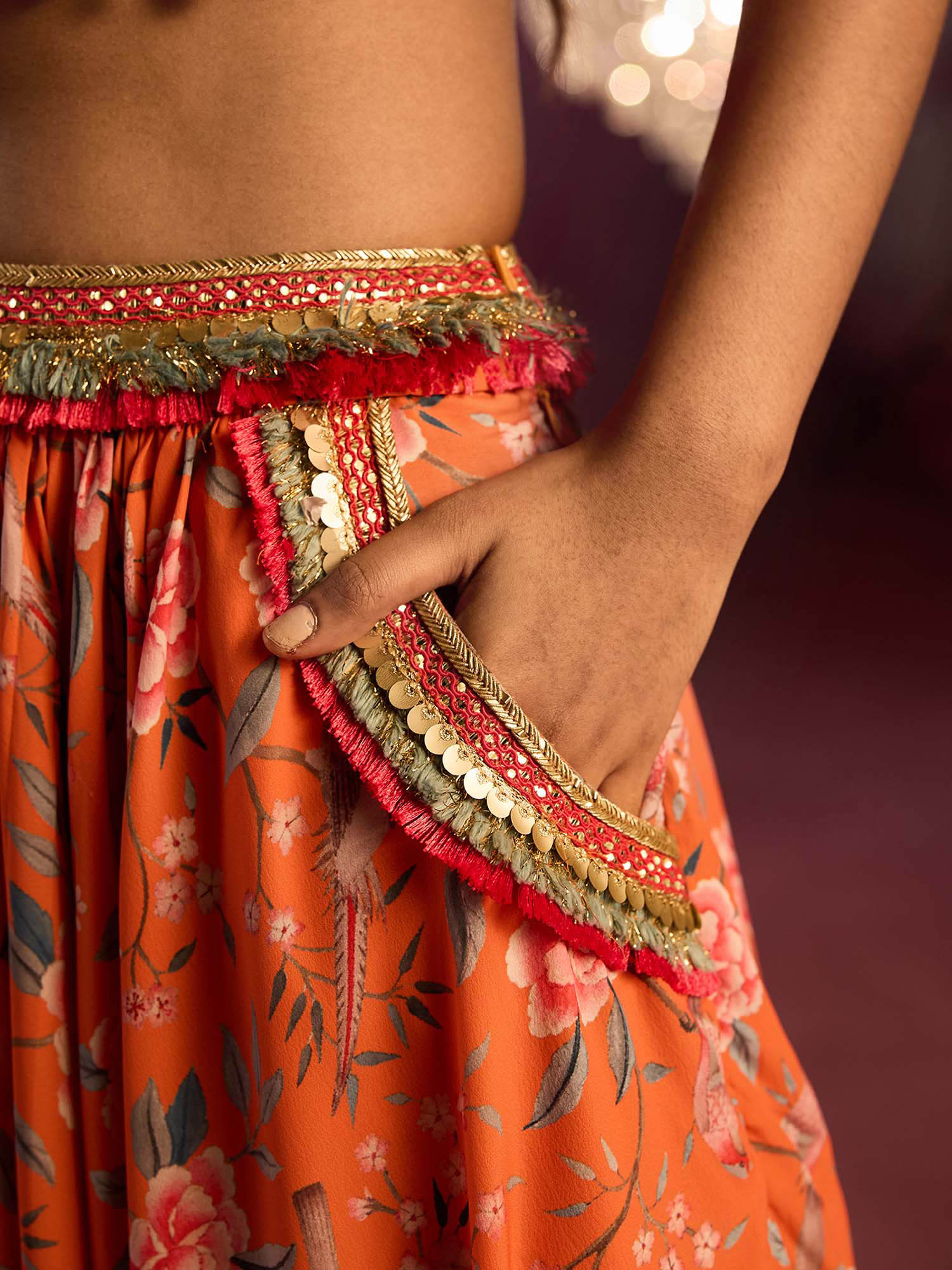 Buy Gajra Gang Rishi Vibhuti 2.0 Orange Art Crepe Skirt with