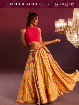 Gajra Gang - Rishi Vibhuti 2.0 Yellow Art Crepe Skirt with Embellished Pockets