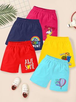 Kuchipoo - Short for Girls Casual Graphic Print Cotton Blend Multicolor (Pack of 5)