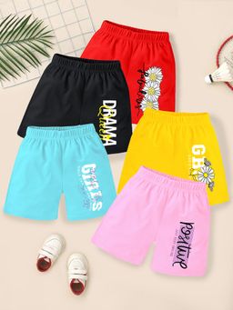 Kuchipoo - Girls Regular Fit Cotton Shorts (Pack of 5)