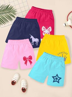 Kuchipoo - Multi-Color Girls Regular Fit Cotton Shorts (Pack of 5)