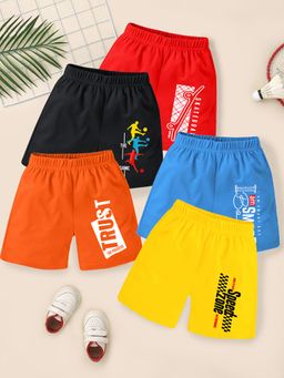 Kuchipoo - Multi-Color Boys Regular Fit Cotton Shorts (Pack of 5)
