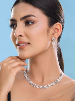 VIRAASI - Silver-Plated White American Diamond Studded Jewellery Set