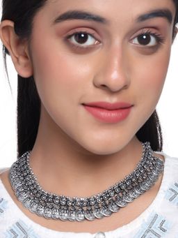 VIRAASI - Silver-Plated Brass Oxidised Choker Necklace