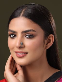 VIRAASI - Silver-Plated Stone Studded Oxidised Clip-On Nosepin
