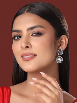 VIRAASI - Rhodium-Plated Kundan & AD Studded Handcrafted Drop Earrings