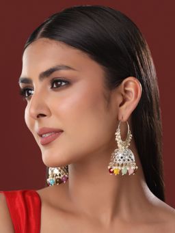 VIRAASI - Ethnic Multicolor Kundan Hoop Jhumka Earrings