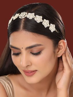 VIRAASI - Gold-Plated White Kundan-Studded Pearl Beaded Handcrafted Matha Patti