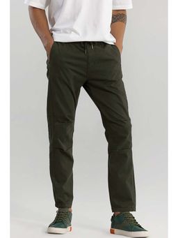 Snitch - Men Olive Cotton Blend Mid Waist Track Pant