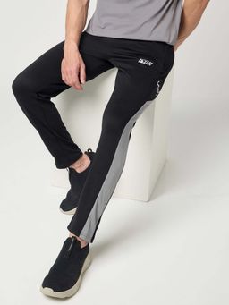 Technosport - Men Black Polyester Mid Waist Track Pant