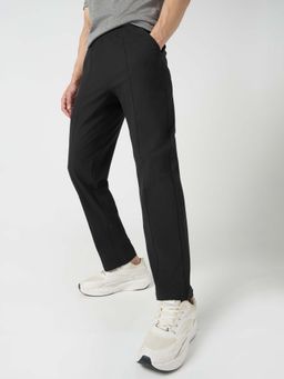 Technosport - Men Black Polyester Mid Waist Track Pant