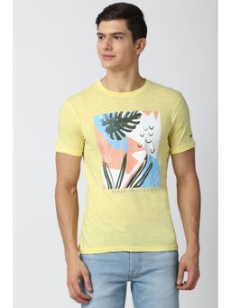 Peter England - Men Yellow Crew Neck T Shirt