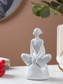 The Artment - Decorative Sitting Girl In Stone Abstract White Polyresin Showpiece