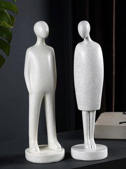 The Artment - Decorative Set of 2 Grey & White Human Couple Stand Polyresin Showpiece