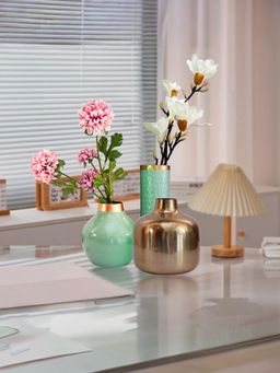 Ekhasa - Unbreakable Metallic Aqua Green Flower Vase (Set of 2)