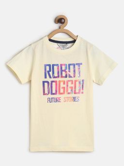 Tales & Stories - Beige Round Neck Half Sleeve Cotton T-Shirt For Boys