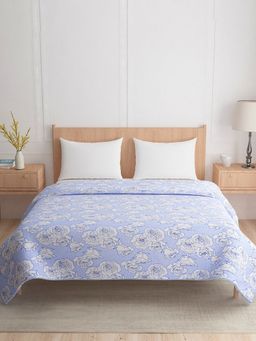 At Home by Nilkamal - Floral Printed Cotton Double Bed Dohar Blue (Queen)