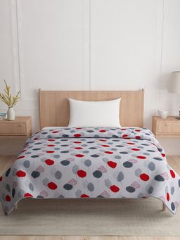At Home by Nilkamal - Leaf Design Cotton Single Bed Dohar Grey & Red (Single)