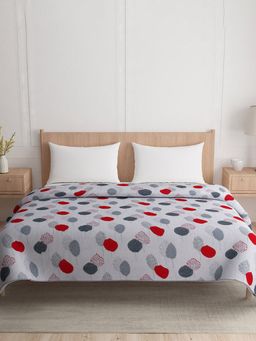 At Home by Nilkamal - Leaf Design Cotton Double Bed Dohar Grey & Red (Queen)