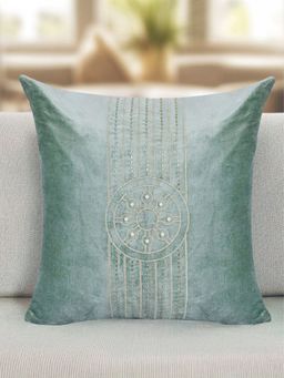 At Home by Nilkamal - Embroidered Cotton Polyester Cushion Cover Seagreen (16x16 inches)