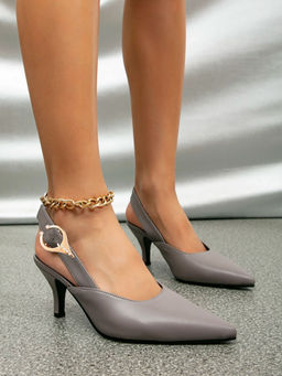Shoetopia - Side Buckle Detailed Grey Pumps For Women And Girls