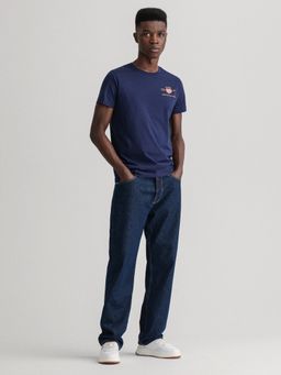 GANT - Men Navy Blue Solid Regular Crew T-shirt