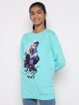 TotzTouch - Girls Anime Printed Stylish Blue Sweatshirt