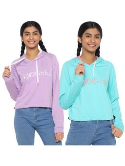 TotzTouch - Girls Chest Printed Hooded Sweatshirt (Pack of 2)