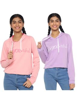 TotzTouch - Girls Chest Printed Hooded Sweatshirt (Pack of 2)