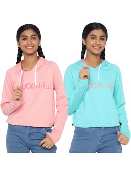 TotzTouch - Girls Chest Printed Hooded Sweatshirt (Pack of 2)