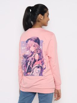 TotzTouch - Girls Anime Printed Stylish Pink Sweatshirt