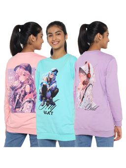 TotzTouch - Girls Anime Printed Stylish Sweatshirt (Pack of 3)