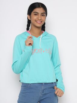TotzTouch - Girls Chest Printed Hooded Blue Sweatshirt