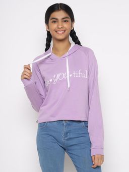 TotzTouch - Girls Chest Printed Hooded Purple Sweatshirt