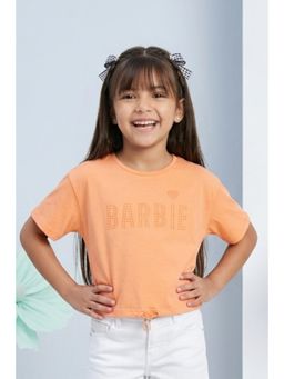 TINY GIRL - Girls Peach Embellished Cotton T-Shirt