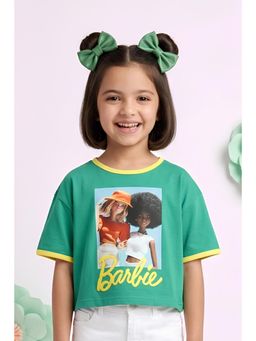 TINY GIRL - Girls Green Graphic Printed Cotton Crop Top