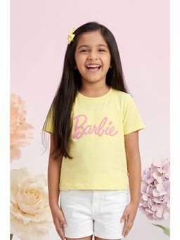 TINY GIRL - Girls Lemon Yellow Logo Printed Cotton T-Shirt