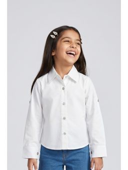 TINY GIRL - Girls White Solid Cotton Full Sleeve Shirt