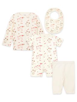 Kidbea - Premium Organic Cotton White Top with Pant & Onesie Bib (Pack of 4)