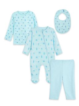 Kidbea - Premium Organic Cotton Orange Top with Pant & Onesie Bib (Pack of 4)