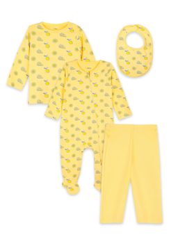 Kidbea - Premium Organic Cotton Orange Top with Pant & Onesie Bib (Pack of 4)