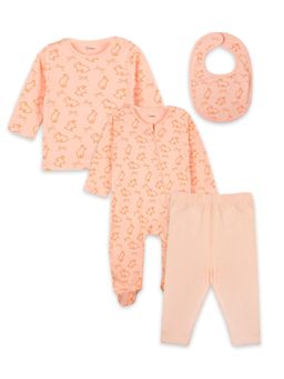 Kidbea - Premium Organic Cotton Orange Top with Pant & Onesie Bib (Pack of 4)